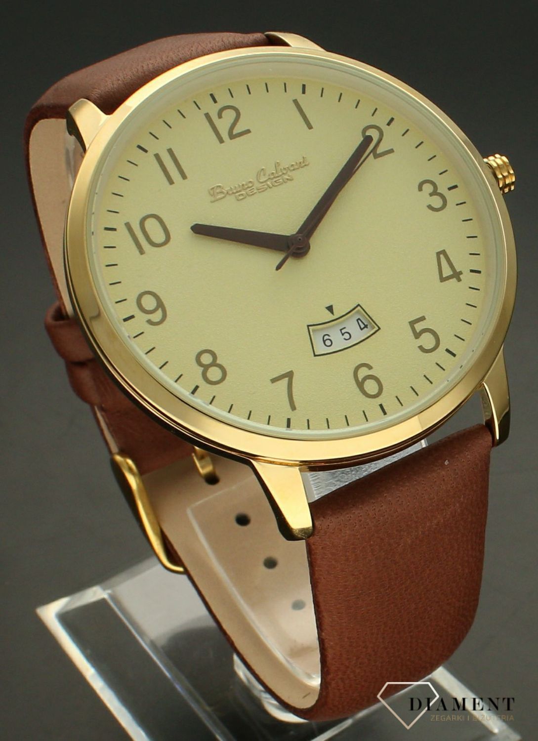 Zegarek męski Bruno Calvani BC9828 GOLD na brązowym pasku.jpg